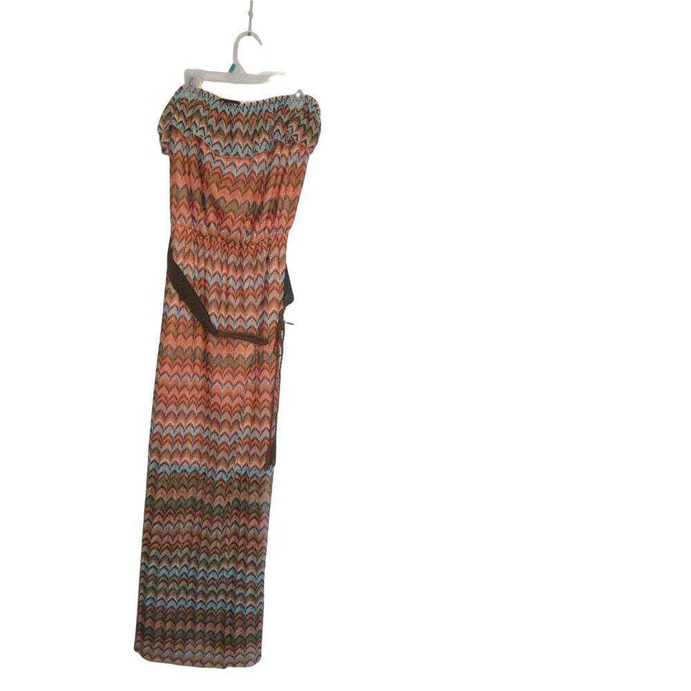 Allison Brittney strapless orange and green chevron dress